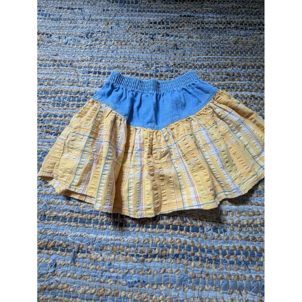 Vtg Buster Brown Blue Yellow Plaid Seersucker Skirt 5 Y2K Cottage Farmhouse Prai